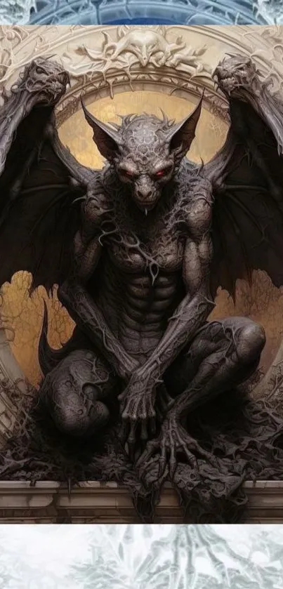 Gothic gargoyle art wallpaper with intricate details.