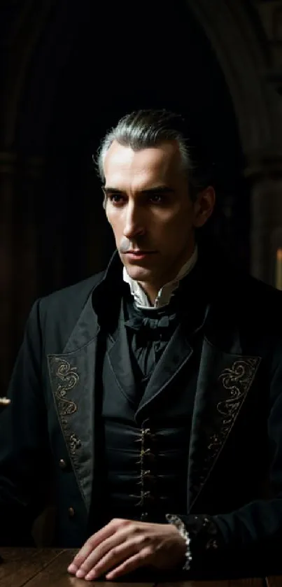 Gothic gentleman in candlelit setting showcasing elegance and mystery.