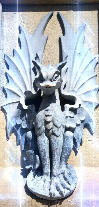 Gothic gray gargoyle statue art on beige background for mobile wallpaper.