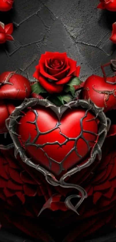 Gothic wallpaper with a heart and rose design.