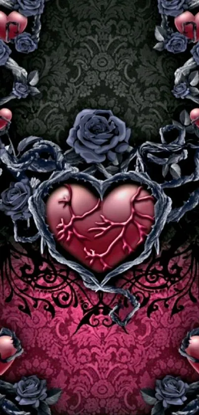 Gothic heart with roses wallpaper design.