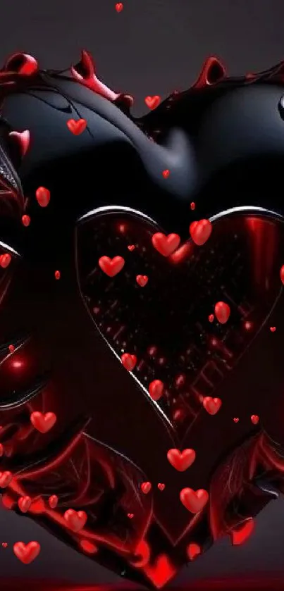 Gothic heart with red glowing accents on a dark background.