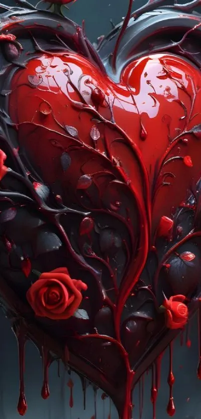 Heart-shaped roses with dripping red design
