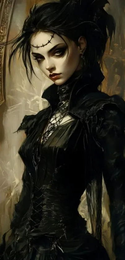 Gothic art wallpaper with dark figure, elegant and mysterious.