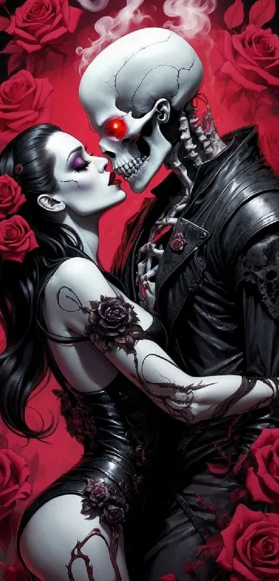 Gothic art wallpaper with skull and roses