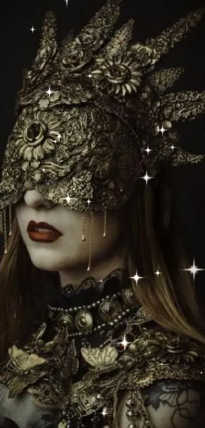 Intricately designed gothic ornate mask on a mysterious lady's face.