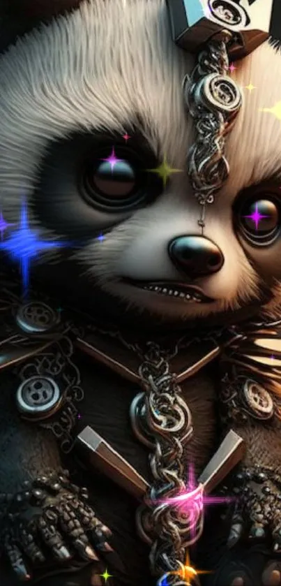 Gothic-themed panda with metal details.