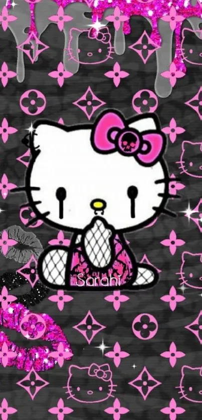 Gothic style Hello Kitty wallpaper with pink design.