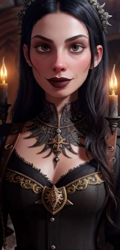 Gothic princess portrait with candles.