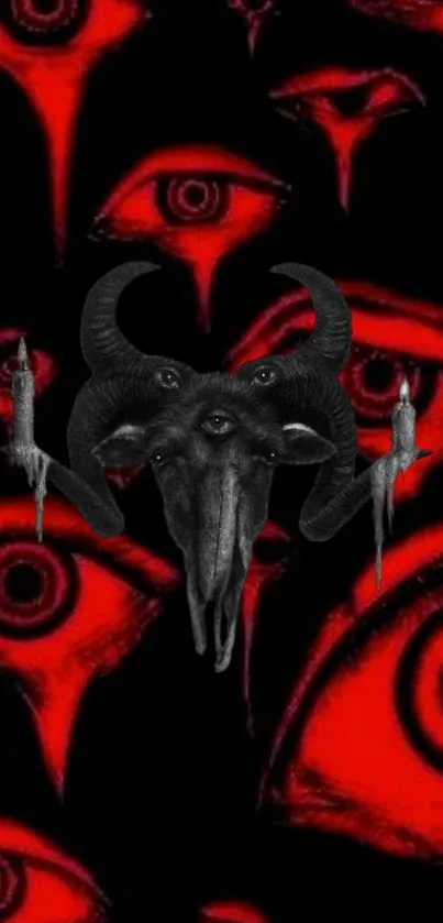 Gothic-themed wallpaper with red eyes and a mystical creature.