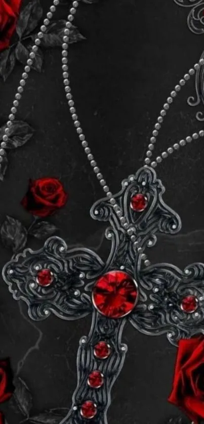 Gothic cross with red roses and pearls