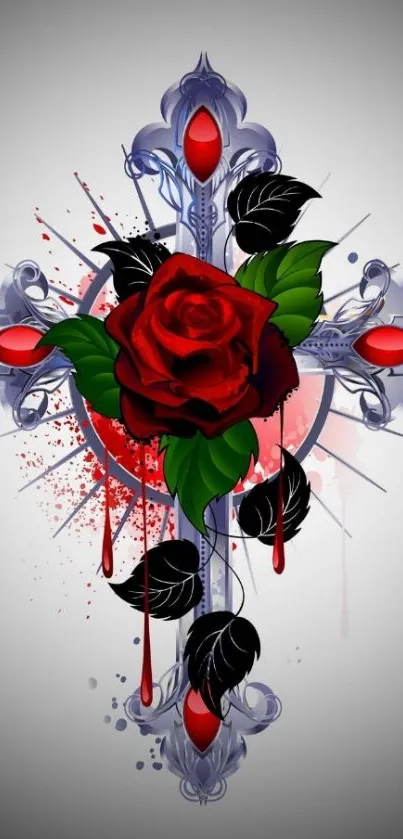 Gothic rose cross with intricate design and vivid colors.