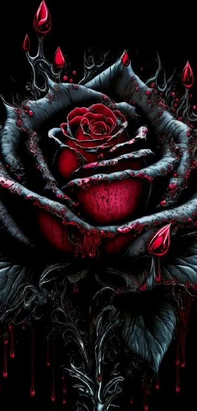 Dark gothic rose with dripping red accents on a black background.