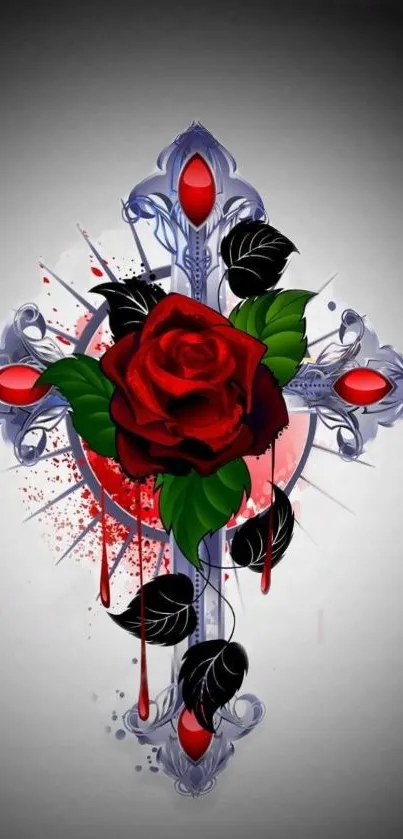 Gothic rose with cross design on phone wallpaper.