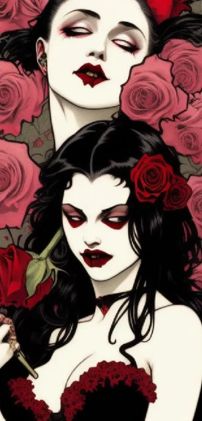 Gothic vampire art with red roses and dark aesthetic.