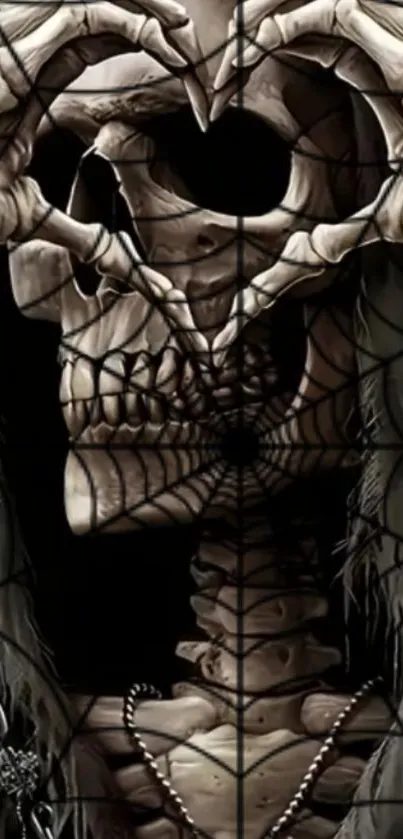 Gothic skeleton with spiderweb motif wallpaper
