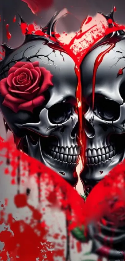 Gothic skulls and red rose mobile wallpaper.