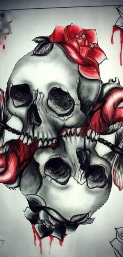 Gothic skull and rose artwork wallpaper.