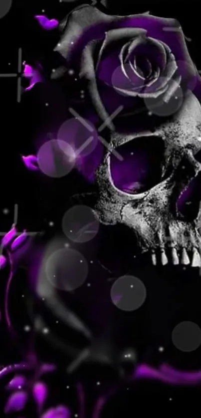 Gothic skull with purple rose wallpaper.