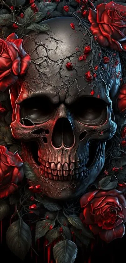 Gothic skull with red roses mobile wallpaper.