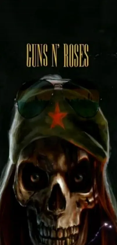 Dark skull in military cap with sunglasses wallpaper.