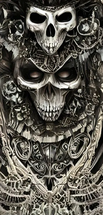 Gothic skull art wallpaper with intricate dark design.