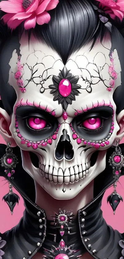 Gothic skull with pink accents wallpaper