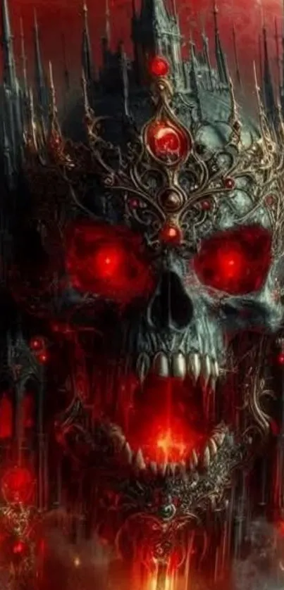 Gothic skull with red glow in a fantasy castle setting.