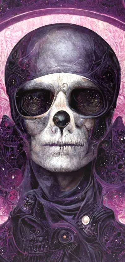 Gothic purple skull wallpaper with mystical design.