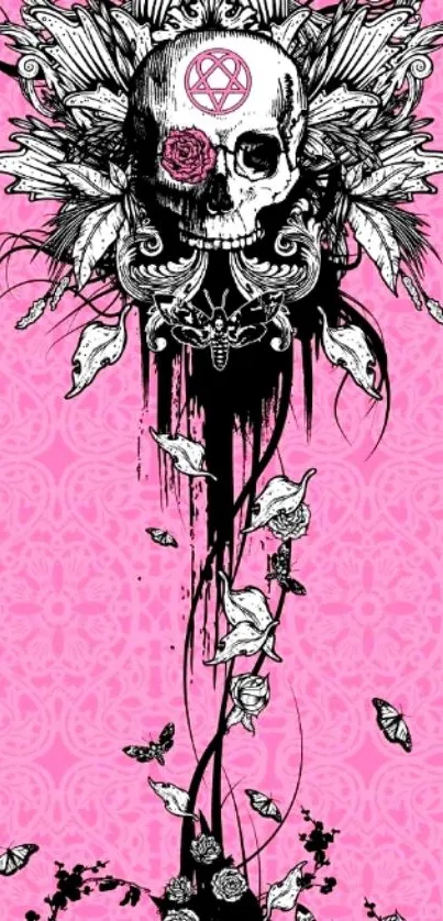 Gothic pink wall with skull design.