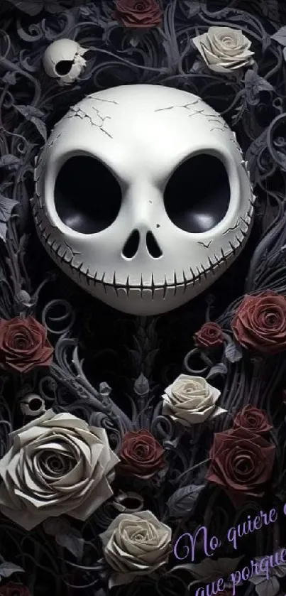 Gothic skull with roses mobile wallpaper.