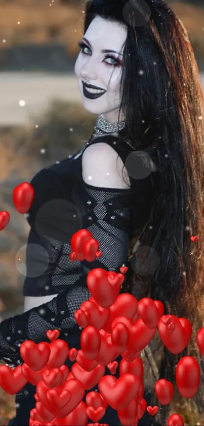 Gothic style woman outdoors in dark attire.