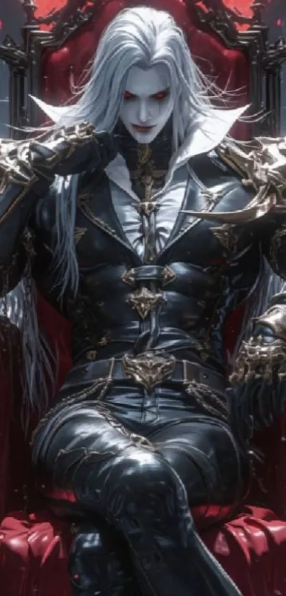 Gothic vampire sitting on a throne with red accents.