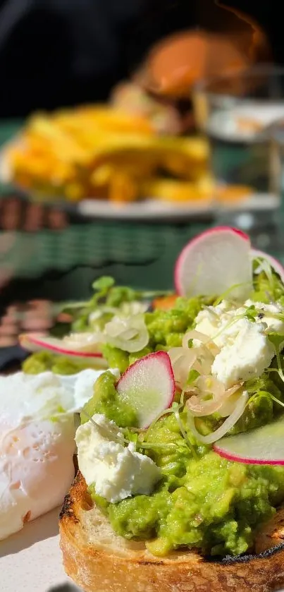 Avocado toast with feta and radish, perfect brunch scene.