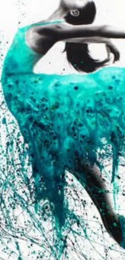 Abstract turquoise splash ballet dancer art.