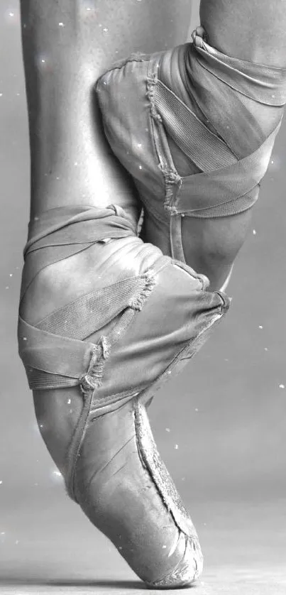 Monochrome photo of ballet pointe shoes displaying elegance.