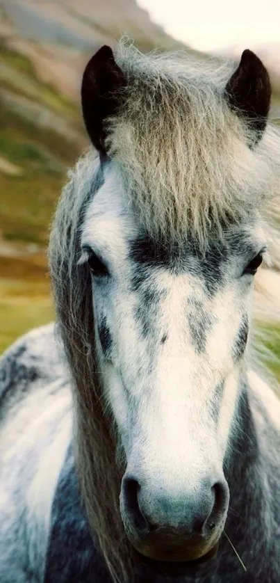 Portrait of a graceful grey horse in a natural setting.