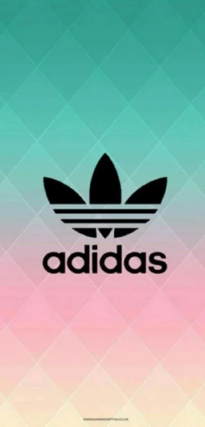 Adidas logo with turquoise to pink gradient background.