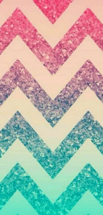 Chevron pattern wallpaper with pink and teal gradient hues.