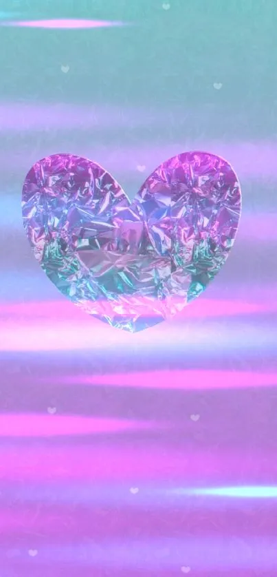 Purple and teal gradient heart wallpaper with a crumpled foil effect.