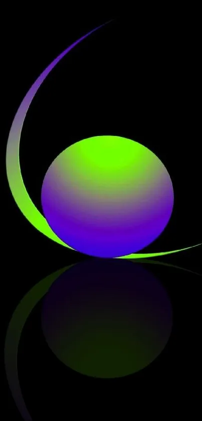 Gradient orb with green and purple hues on a black mobile wallpaper background.