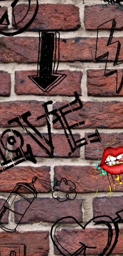 Graffiti art on a brick wall featuring colorful doodles and vibrant design.