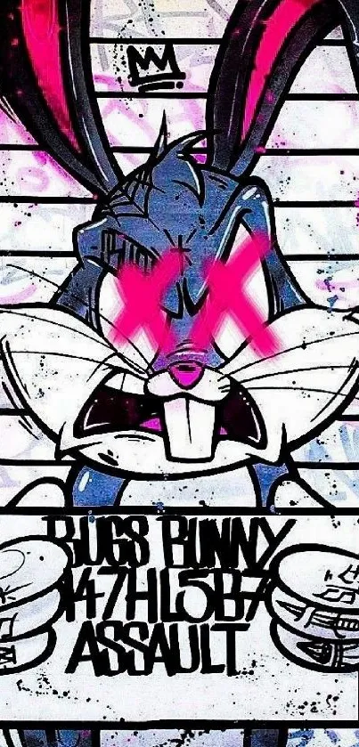 Graffiti bunny mugshot mobile wallpaper with pink and bold colors.