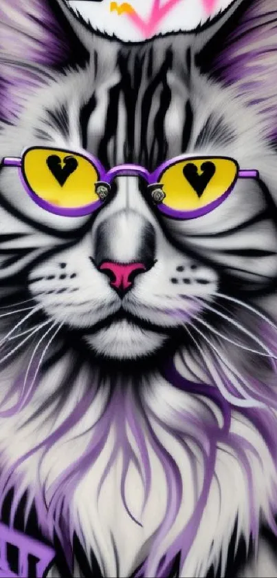 Graffiti-style cat with sunglasses art wallpaper.