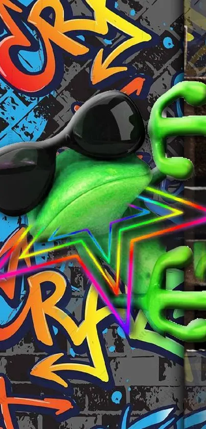 Colorful graffiti wallpaper with a cool frog.