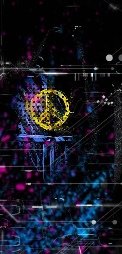 Graffiti peace symbol with neon colors on dark background