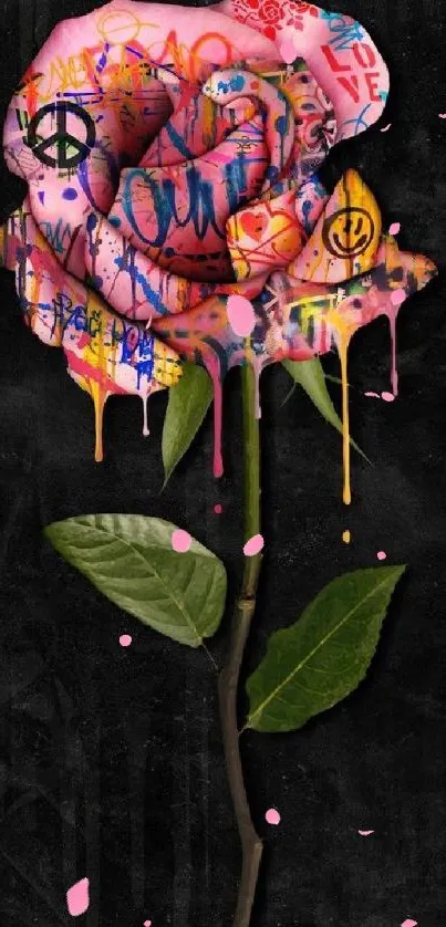 Graffiti-style rose art on dark background wallpaper.