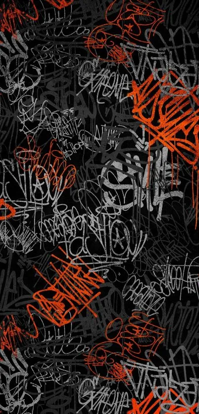 Dynamic graffiti street art wallpaper in black, gray, and orange.