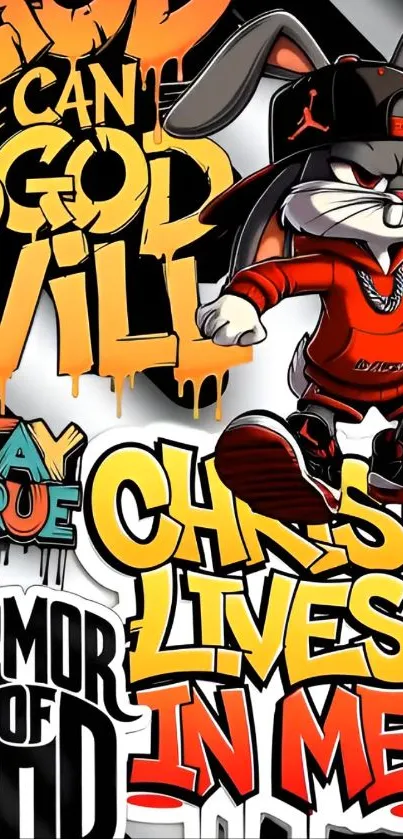 Graffiti-style cartoon with bold text art.