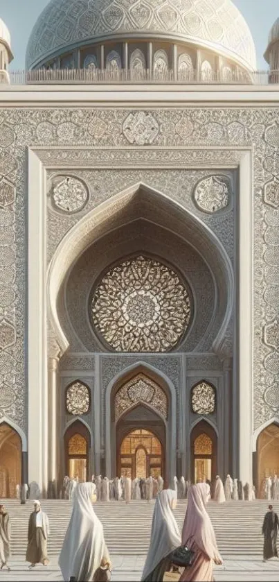 Intricate mosque facade with beautiful architectural design.